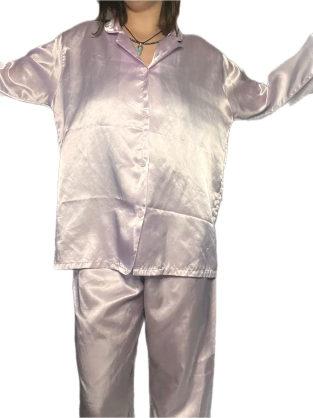 Jessica Lavender Satin Button-Front Pajama Set